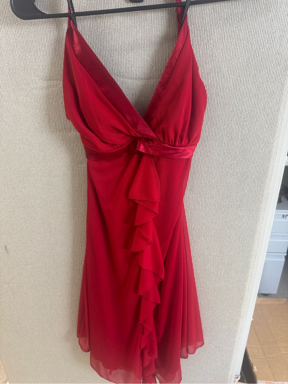 Vintage Y2K My Michelle Red Ruffle V-Neck Halter Mini Dress